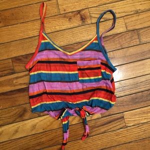 Tie front striped crop top